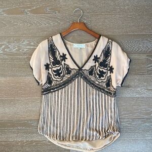 Chic Black and Cream Embroidered Blouse